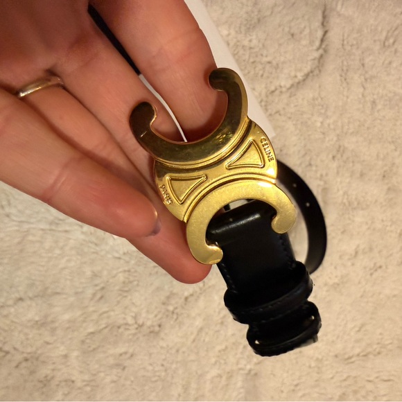 Celine Black Leather Belt with Gold Accent - Picture 5 of 6